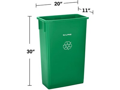 Alpine Industries Polypropylene Commercial Indoor Recycling Bin with Dolly, 23-Gallon, Green (ALP477-GRN-PKD)