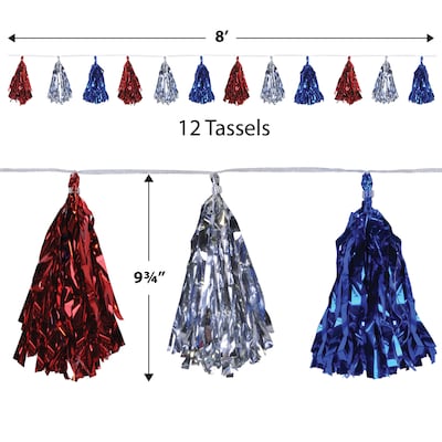 Beistle Fourth of July Patriotic Metallic Tassel Garland, Red/Silver/Blue, 3/Pack (59927-RSB)