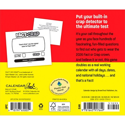 2027 BrownTrout Fact or Crap 6 x 5 Daily Day-to-Day Calendar, Assorted Colors (9781645917649)