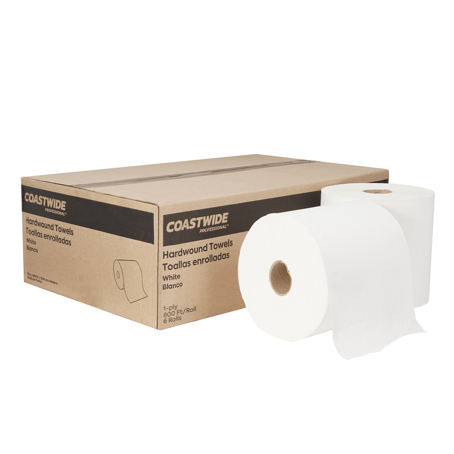 Coastwide Professional Hardwound Paper Towels, 1-Ply, White, 800 ft./Roll, 6 Rolls/Carton