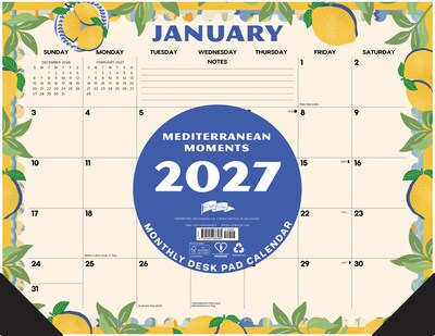 2027 Willow Creek Mediterranean Moments 22 x 17 Monthly Desk Pad Calendar, Assorted Colors (66584)