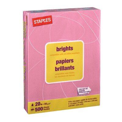 Staples Brights Multipurpose Colored Paper, 20 lbs., 8.5 x 11, Pink, 500/Ream (25207)