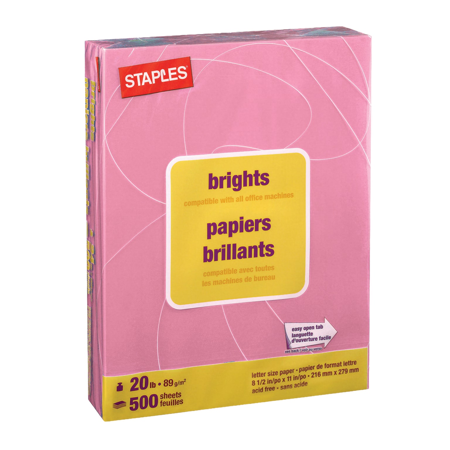 Staples Brights Multipurpose Colored Paper, 20 lbs., 8.5 x 11, Pink, 500/Ream (25207)