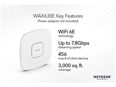 Netgear AXE7800 7800Mbps Tri Band PoE Wi-Fi 6E Access Point, White (WAX630E-100NAS)