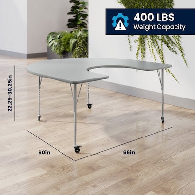Flash Furniture Wren Horseshoe Activity Table, 66" x 60", Height Adjustable, Gray Top/Silver Frame (XUA6066HRSEGTAC)