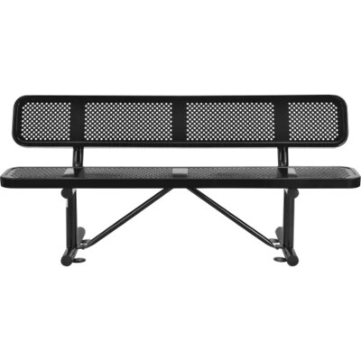 Global Industrial 6' Outdoor Steel Picnic Bench w/ Backrest, Perforated Metal, Black (694557BK)