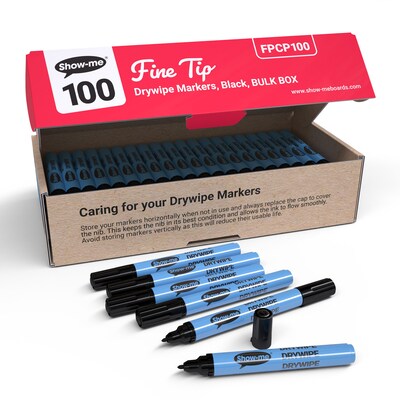 Show-me Slim Barrel Dry Erase Markers, Fine Tip, Black, 100/Pack (EPTFPCP100)