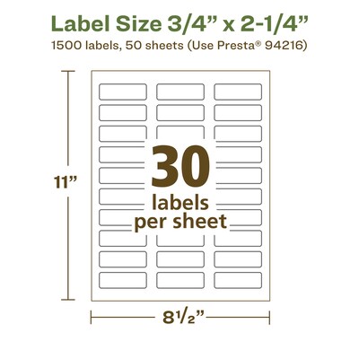 Avery EcoFriendly Laser/Inkjet Rectangle Multipurpose Labels, 3/4" x 2-1/4", White, 1500/Box (94216)