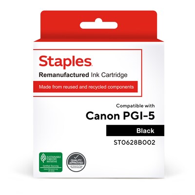 Staples Remanufactured Black Standard Yield Ink Cartridge Replacement for Canon PGI-5PGBK (TR0628B002/ST0628B002)