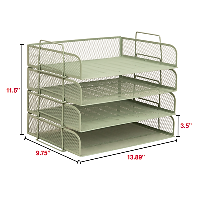 Staples Metal Mesh Side Loading Stackable Letter Tray, Letter Size, Sage Green, 4/Pack (ST63843)