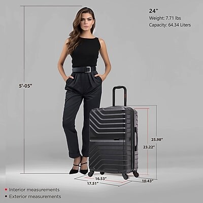 InUSA Aurum 24" Hardside Suitcase, 4-Wheeled Spinner, TSA Checkpoint Friendly, Black (IUAUR00M-BLK)