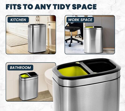 Alpine Industries Stainless Steel Dual Compartment Trash Can with Lid and Liner, 21 Gallon, 2/Pack (ALP470-R-40L-2PK)