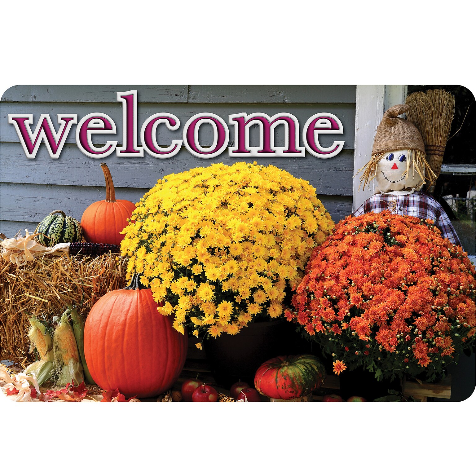 Ashley Productions The Original Fun Mat, Welcome Mat, 15.5 x 23.5, Scarecrow Flowers Welcome (ASH91569)