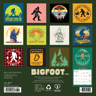 2026 Willow Creek Bigfoot 7 x 7 Monthly Wall Calendar (53485)