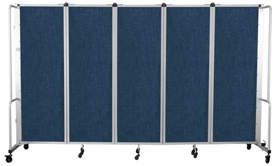 National Public Seating Robo Series 5-Panel Folding Mobile Room Divider, 72"H x 118"W, Blue Fabric (RDG6-5PT04)