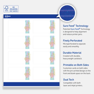 Avery Gold Florals Matte Blank Card, White, 120/Pack (S00-EW1)