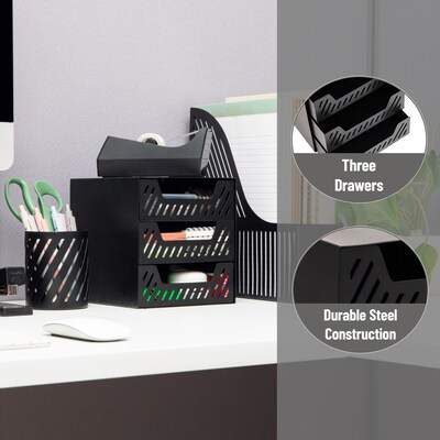 Mind Reader Metal Desk Organizer, Black (3SLDR-BLK)