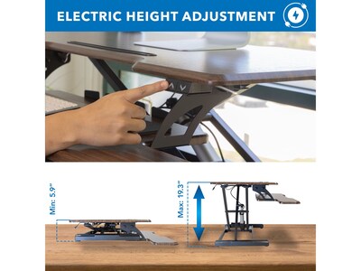 Mount-It! 38"W Electric Rectangular Adjustable Standing Desk Converter, Dark Walnut (MI-8011)