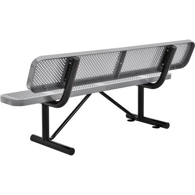 Global Industrial 6 Outdoor Steel Picnic Bench w/ Backrest, Perforated Metal, Gray (694557GY)