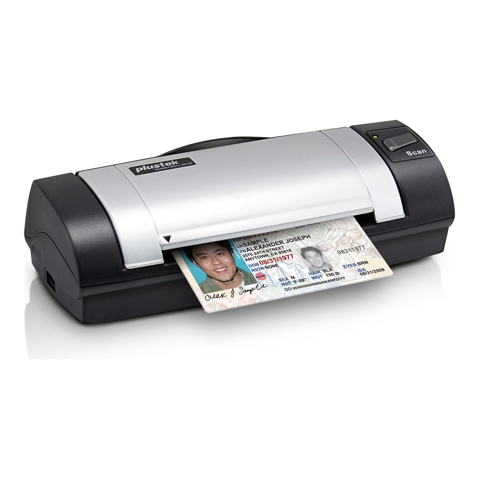 Plustek MobileOffice D620 Duplex Portable Card & Document Scanner, Black/Silver
