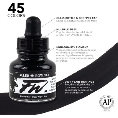Daler-Rowney FW Acrylic Ink, Assorted Colors, 29.5ml, 6/Set (DRW160110007)