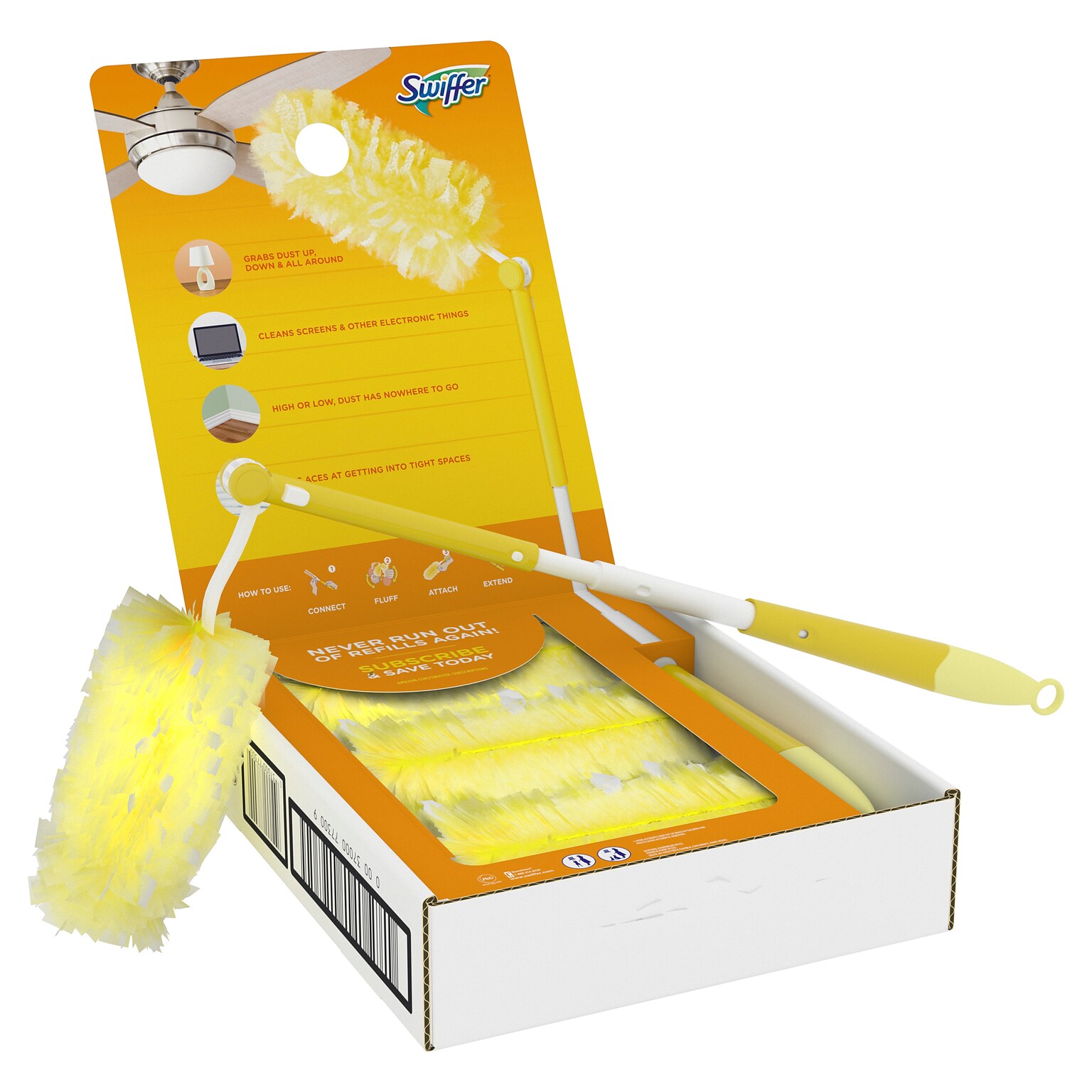 Swiffer 360 Heavy Duty 3 ft. Telescoping Duster Kit, Yellow, 12 Dusters/Box (77300)