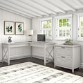 Bush Furniture Key West 60 L-Shaped Desk with 2-Drawer Lateral File Cabinet, Linen White Oak (KWS01
