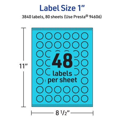 Avery Printable Burst Multipurpose Labels, 1", Bright Blue, 3840/Box (94606)