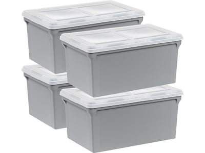 Iris Plastic File Box with Split Lid, Letter Size, Gray, 4/Pack (500167)