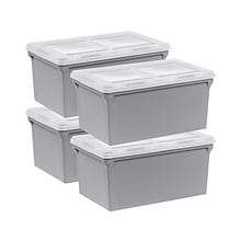 Iris Plastic File Box with Split Lid, Letter Size, Gray, 4/Pack (500167)