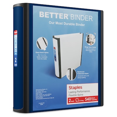 Staples® Better 2 3 Ring View Binder with D-Rings, Navy Blue (24067)