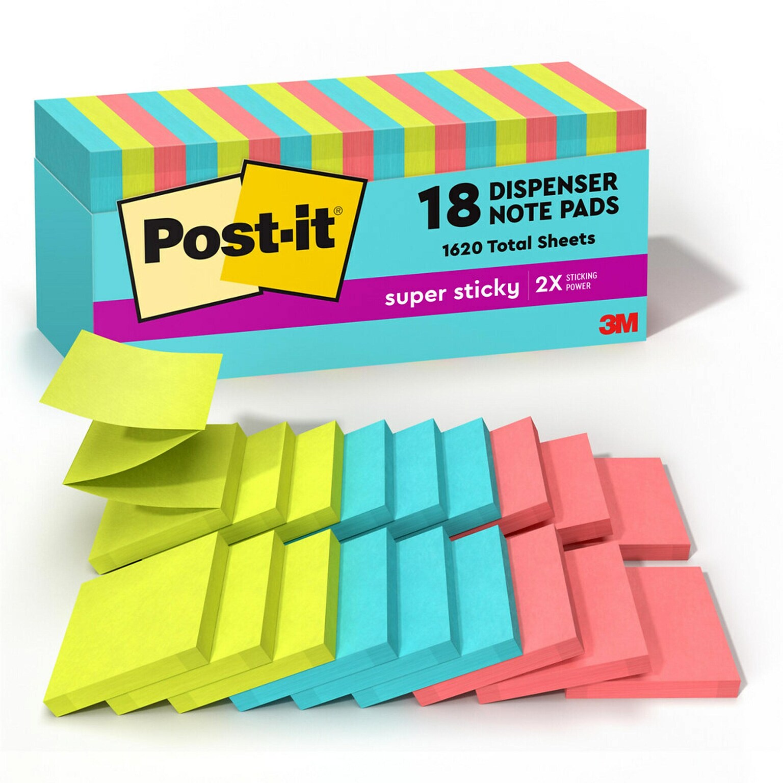 Post-it Pop-up Super Sticky Notes, 3 x 3, Supernova Neons Collection, 90 Sheets/Pad, 18 Pads/Pack