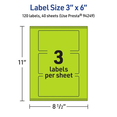 Avery Printable Rectangle Multipurpose Labels, 3" x 6", Bright Green, 120/Pack (94249)