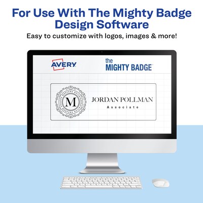 Avery The Mighty Badge Inkjet Reusable  Magnetic Name Badge System, 1 x 3, Gold, 80 Inserts, 10/Pack (71203)
