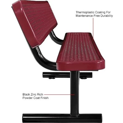 Global Industrial 8' Outdoor Steel Bench w/ Backrest, Expanded Metal, Red (277155RD)