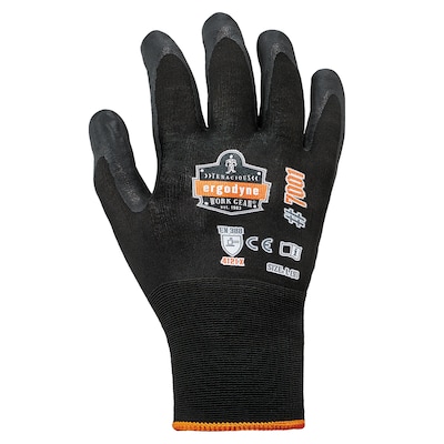 Ergodyne ProFlex 7001 Nitrile Coated Gloves, ANSI Level 3 Abrasion Resistance, Black, Medium, 144 Pa