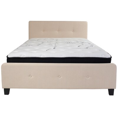 Flash Furniture Tribeca Tufted Upholstered Platform Bed in Beige Fabric with Pocket Spring Mattress, Queen (HGBM19)