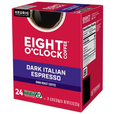 Eight O'Clock Dark Italian Espresso Coffee, Keurig K-Cup Pod, Dark Roast, 96/Carton (6408CT)