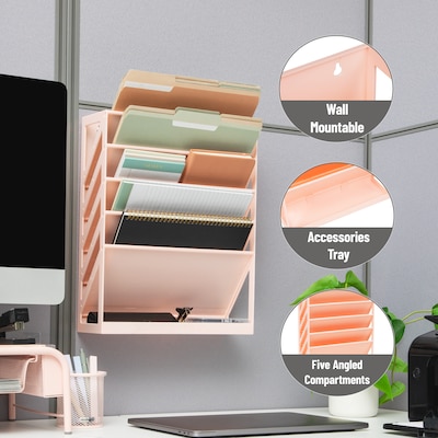 Mind Reader 5-Pocket Plastic Mountable Wall File, Letter Size, Pink (WALLANCH-PNK)