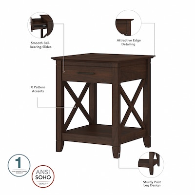 Bush Furniture Key West 20" x 20" End Table with Storage, Bing Cherry (KWT120BC-03)