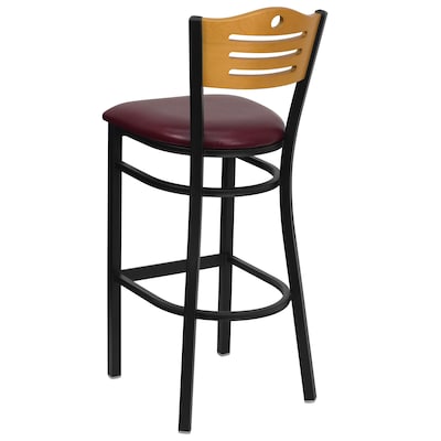 Flash Furniture HERCULES Traditional Metal Slat Back Barstool, Black/Natural Wood/Burgundy, 2-Pieces/Pack (2XU6H3BSLTBBGV)