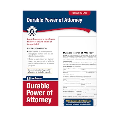 Adams Durable Power of Attorney Legal Form Kit 11L x 8.5W Each (ABF LF205)