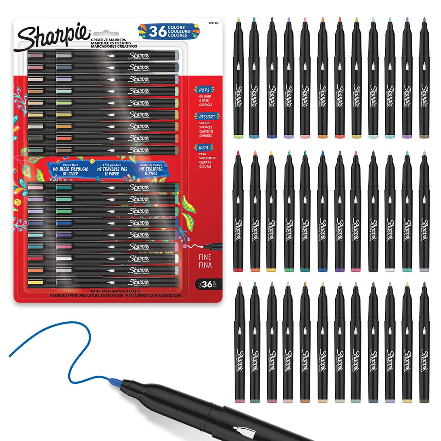 Sharpie Creative Markers Variety Pack, Water-Based Acrylic Paint Markers, Brush Tip, Assorted, 36/Pack (2221927)