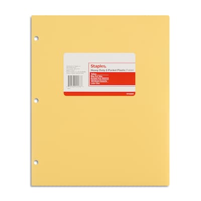 Staples 3-Hole Punched 2-Pocket Plastic Portfolio Folder, Yellow (ST52805-CC)