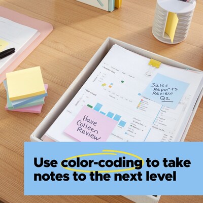 Post-it Recycled Super Sticky Notes, 3" x 3", Wanderlust Pastels Collection, 70 Sheets/Pad, 12 Pads/Pack (654R-12SSNRP)