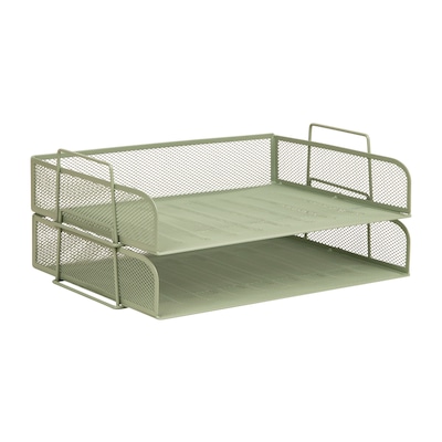 Staples Metal Mesh Side Loading Stackable Letter Tray, Letter Size, Sage Green, 2/Pack (ST63839)