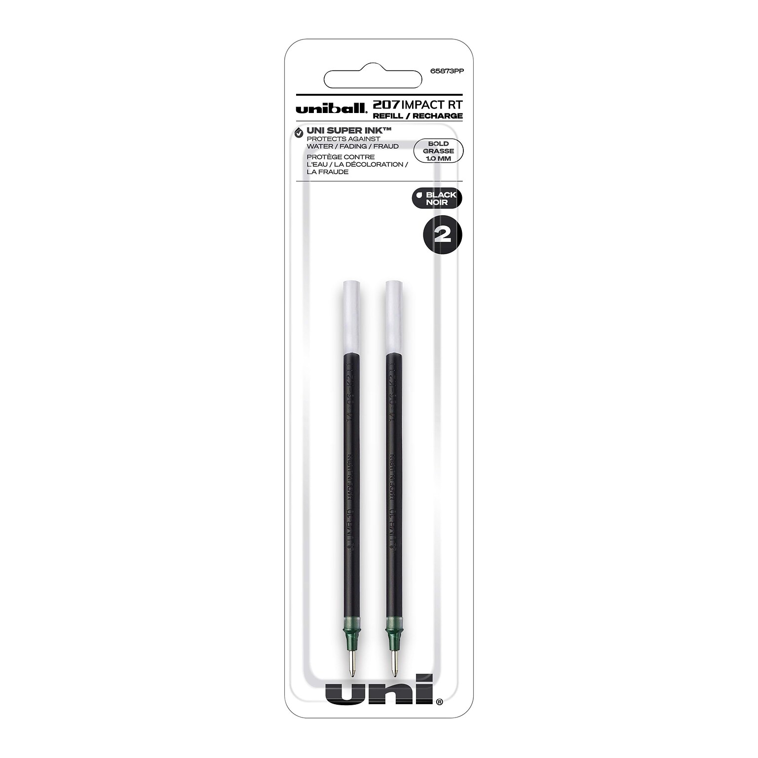 uni-ball Impact RT Gel-Ink Pen Refills, Bold Tip, Black Ink, 2/Pack (65873PP)