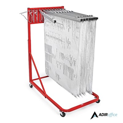 AdirOffice Blueprint Metal Mobile File Cart with Lockable Wheels, Red (613-RED)