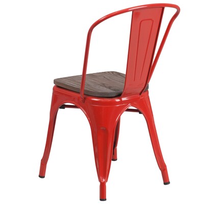 Flash Furniture Luke Contemporary Metal/Wood Stackable Dining Chair, Red, 4/Pack (4CH31230REDW)