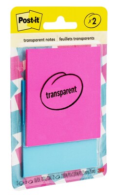 Post-it Transparent Pop-up Super Sticky Notes Combo Pack, 2" x 2", Assorted Colors, 30 Sheets/Pad, 2 Pads/Pack (600-2COL)